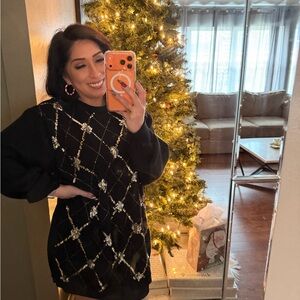 Black, Silver and Gold Patterned Sweater or Dress